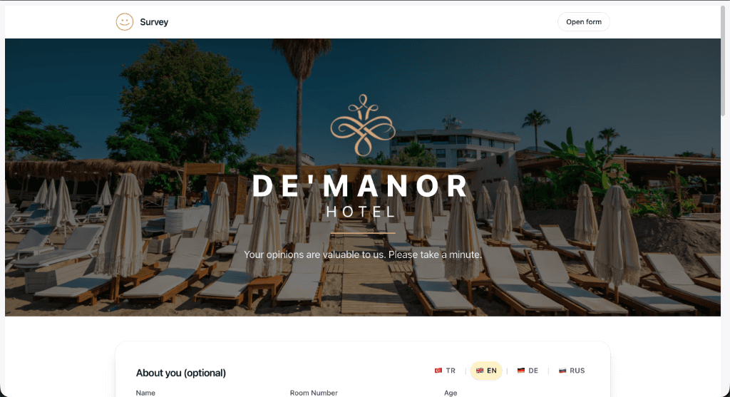 Hotel Survey Landing Page